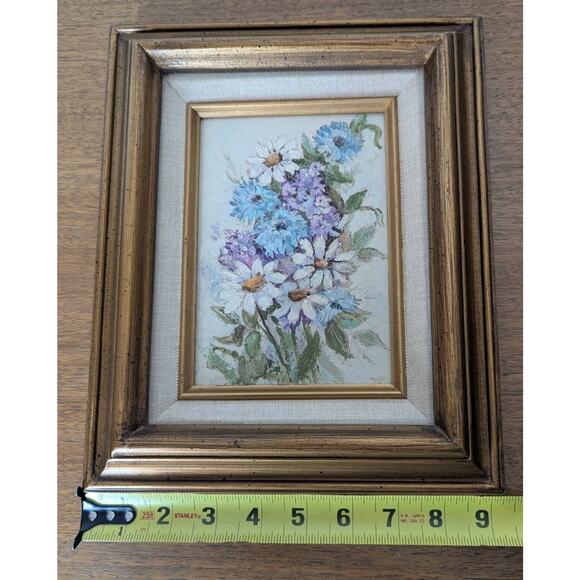 VTG Oil Painting Multicolor Still Life Pastel Flowers Wooden Frame 9 x 11 Inches - Picture 4 of 5